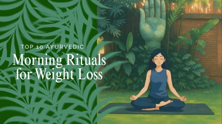 Ghibli image of Woman Meditating Top 10 Ayurvedic Morning Rituals for Weight Loss and Energy