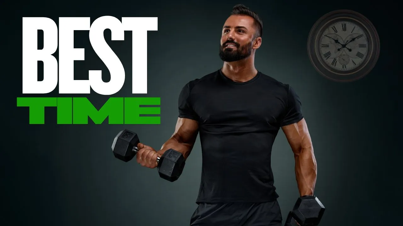 Man doing exercise behind hi a clock is hanged